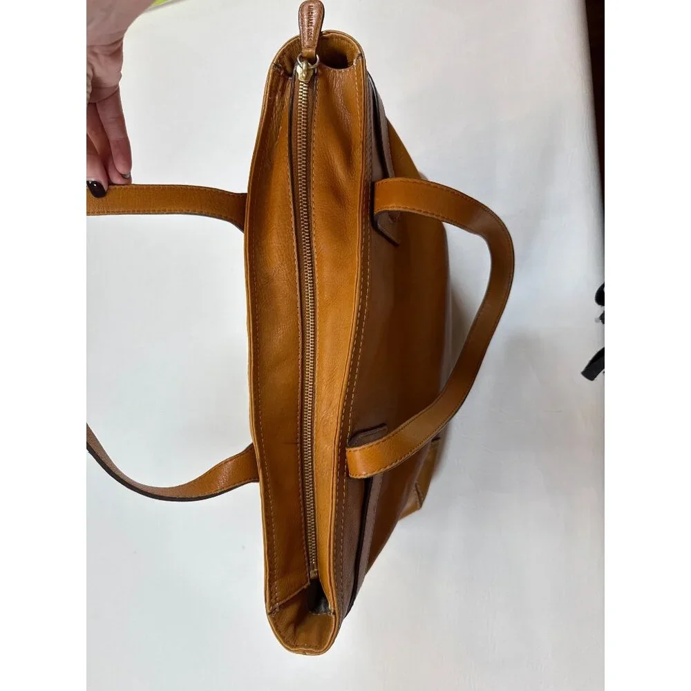 Michael Kors Vintage Tan Leather Millbrook Tote, flaw on bottom - Picture 8 of 9